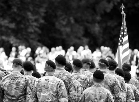 US soldiers. US army. Military forces of the United States of America. Soldiers marching on the parade. Veterans Day. Memorial Day.のeditorial素材