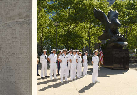 New York, USA - May 24, 2018: US Navy sailors near the East Coast Memorial in New York.のeditorial素材