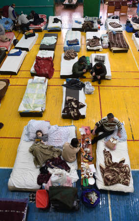 Lviv, Ukraine - March 10, 2022: Refugees rest in a gym of Lviv Polytechnic National University in the Western Ukraine.のeditorial素材