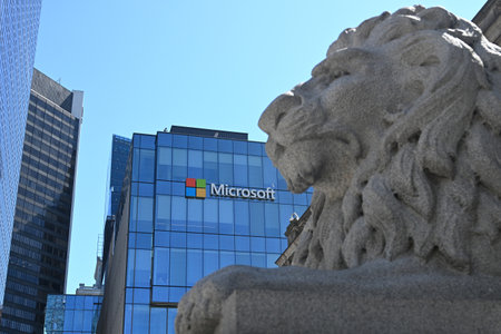 Vancouver, BC, Canada - August 15, 2023: The Microsoft Logo on the Microsoft Campus Vancouver.