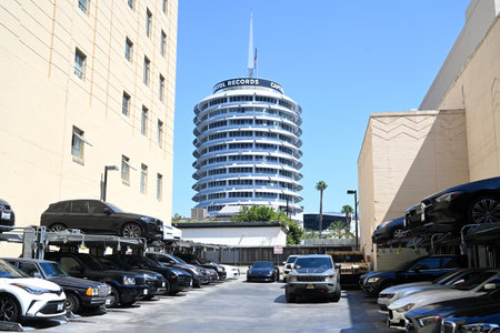 Los Angeles, CA, USA - July 29, 2023: The Capitol Records Building, also known as the Capitol Records Tower in Los Angeles.のeditorial素材
