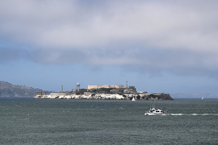 San Francisco, CA, USA - July 27, 2023: San Francisco bay and Alcatraz Island.のeditorial素材