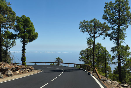 Road in the mountains with a view of the seaの写真素材