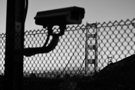 Surveillance camera near the Golden Gate Bridge in San Francisco.の写真素材