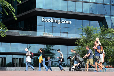 Amsterdam, Netherlands - August 24, 2024: The Booking.com HQ in Amsterdam. Booking.com is one of the...