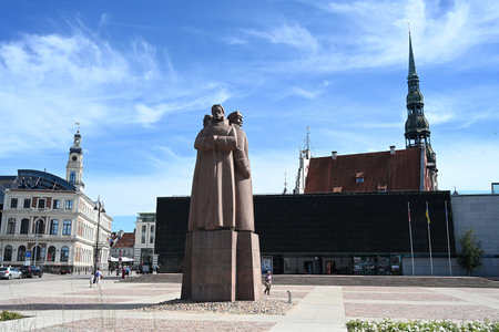 Riga, Latvia- July 23, 2024: Latvian Riflemen Monument (Latviesu strelnieku piemineklis) in Riga.のeditorial素材