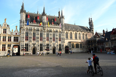 Bruges, Belgium - August 28, 2024: Bruges City Hall (Stadhuis Brugge) in old town of Bruges (Brugge).のeditorial素材