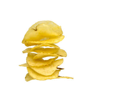 Potato chips isolated on pure white backgroundの写真素材