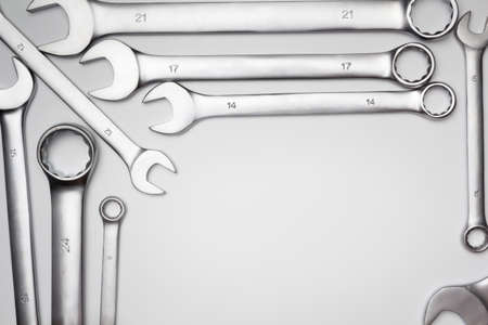 The wrench steel tools for repair on white background.の写真素材