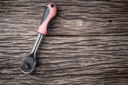 Working tools on wooden table background close upの写真素材
