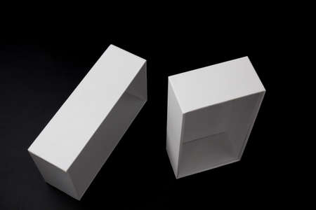 white box isolated on black background close up