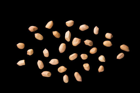 peanuts on black color background and clipping path.