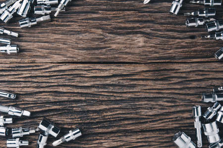 working tools on wooden background.