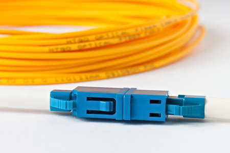 Macro Fiber optic patchcord LC on white background