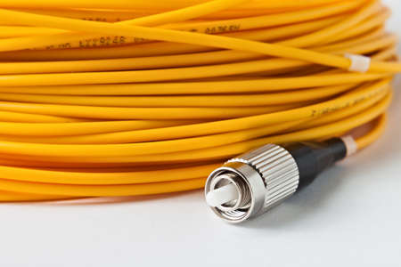 Macro Fiber optic patchcord FC on white background