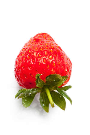 Red ripe strawberries isolated on white background with water dropletの写真素材