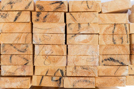Wooden board for terrace, stacked at construction siteの写真素材