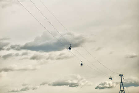 Nizhny Novgorod - Bor cableway with cabins sky backgroundの写真素材