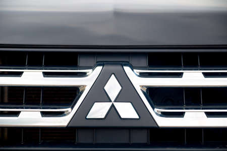 Nizhny Novgorod, Russia - September 14, 2016: The black bonnet, radiator grille a sign logo of the Mitsubishi Pajero Sport Carのeditorial素材