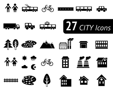 Different monochromatic flat city elements for creating your own map. Easy to edit and recolor - vector object are separated in layers. Map elements for your pattern, web site or other type of design.のイラスト素材
