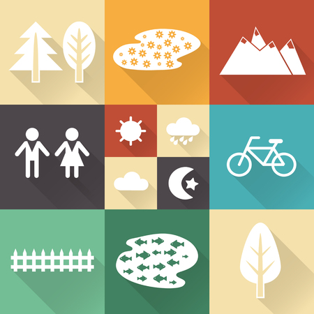 Monochromatic flat city elements with shades for creating your map. Easy to edit and recolor - vector object are separated in layers. Map elements for your pattern, web site or other type of design.のイラスト素材