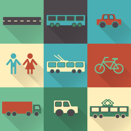 Colorful flat city elements with shades for creating your own map.のイラスト素材