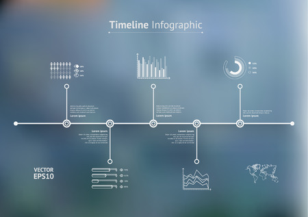 Timeline infographic with unfocused background and icons set. World mapのイラスト素材
