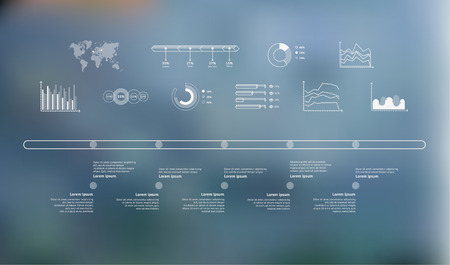 Timeline infographic with unfocused background and icons set. World mapのイラスト素材