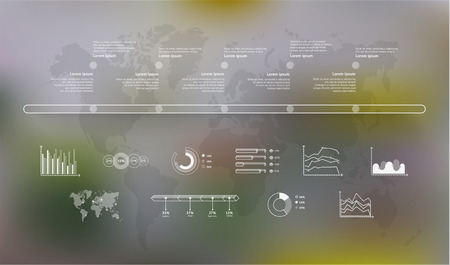 Timeline infographic with unfocused background and icons set. World mapのイラスト素材