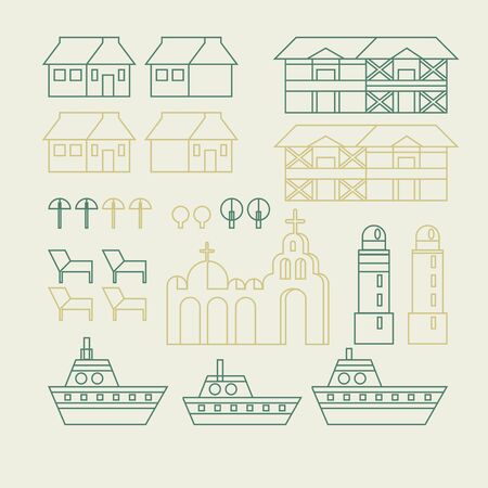 Flat linear city Infographic. Vector town illustrationのイラスト素材