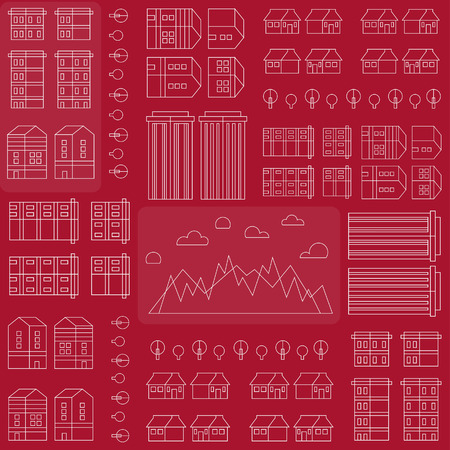 Flat linear city Infographic. Vector city elements for creating your own city map. Map elements for your pattern, web site or other type of design. Vector illustration. Seamless pattern.のイラスト素材