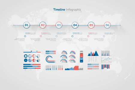 Timeline vector infographic. World mapのイラスト素材