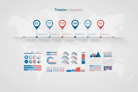 Timeline vector infographic. World mapのイラスト素材
