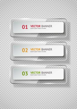 Reflecting glass banner. Gloss reflection 3d panel or clear text box banner on transparent display background vectorのイラスト素材