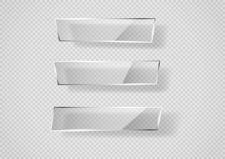 Reflecting glass banner. Gloss reflection 3d panel or clear text box banner on transparent display background vectorのイラスト素材