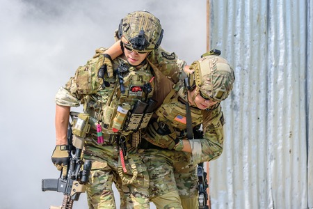 Bangkok Thailand - April  21 , 2018 :  Simulation of the battle plan. The military are to secure the...