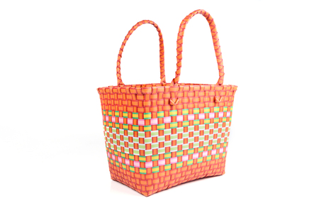 Hand craft or basket plastic weave isolated on white background.の写真素材
