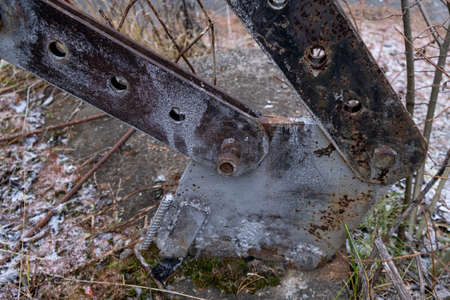 Fasteners, clamps bases for fixing steel cables for suspension bridges and telecommunication towers. close upの写真素材