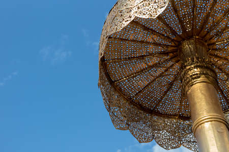 big outdoor ancient Lanna umbrella at chaing mai thailandの写真素材