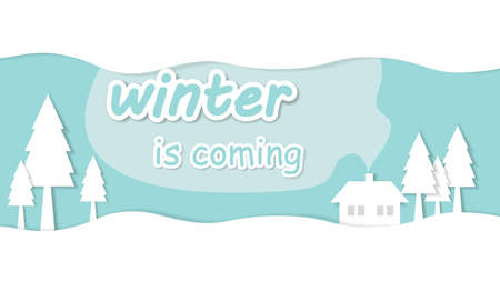 Winter is coming paper cut and house in the blue backgroundのイラスト素材
