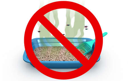 Cat Litter Box in Prohibited sign, 3d illustrationの写真素材
