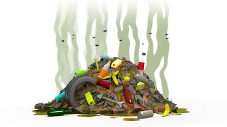 Garbage dump with flies, 3d illustrationの写真素材