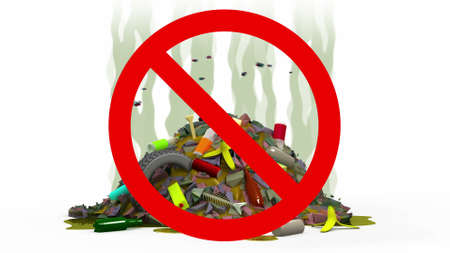 Garbage Dump in Prohibited sign, 3d illustrationの写真素材