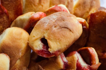 delicious cakes with red jam just bakedの写真素材