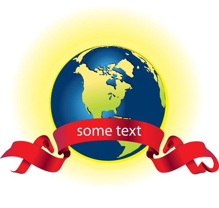Planet Earth with the red ribbon or bannerのイラスト素材