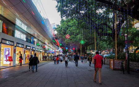 HONG KONG - DEC 9, 2016 : Neon lights on Tsim Sha Tsui street. Tsim Sha Tsui street is a very popular shopping place in Hong Kong.のeditorial素材