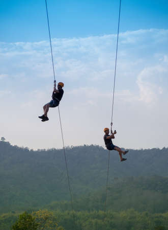 CHIANG RAI, THAILAND - MAR 11 , 2017 : Zipline Tower at Singha Park, Chiang Rai province, Thailand.のeditorial素材