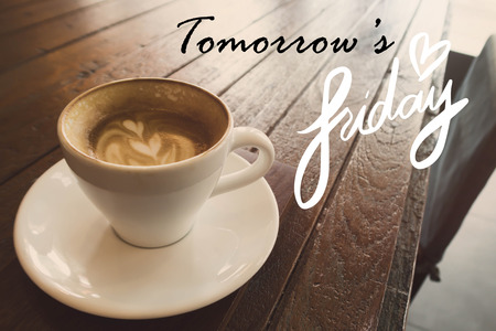 Inspirational quote on coffee cup in coffee shop background with vintage filterの写真素材