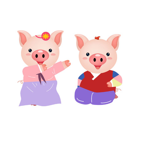 couple cute pig happy chuseokのイラスト素材