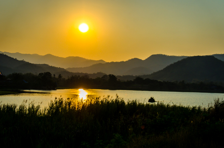 Beautiful evening at the lake in Thailandの写真素材